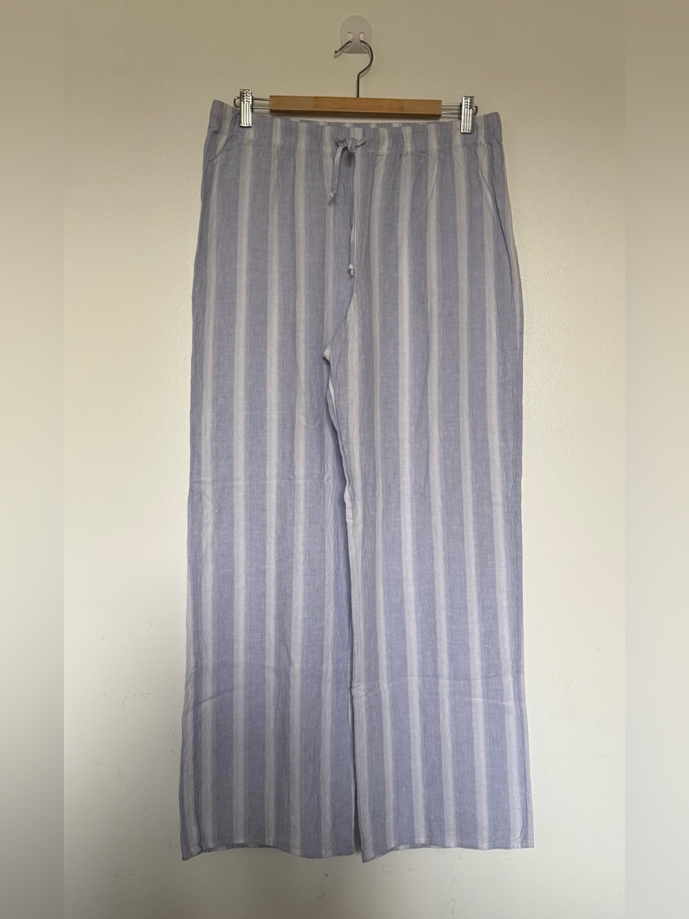 Wilfred Light Blue and White Striped Wide Leg Pants